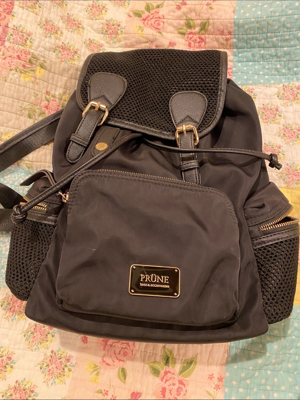 Prune Black Backpack with Gold-Tone Accents